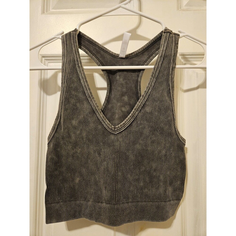 Zenana Ribbed Racerback Bra Top Bralette Large/Extra Large Grey